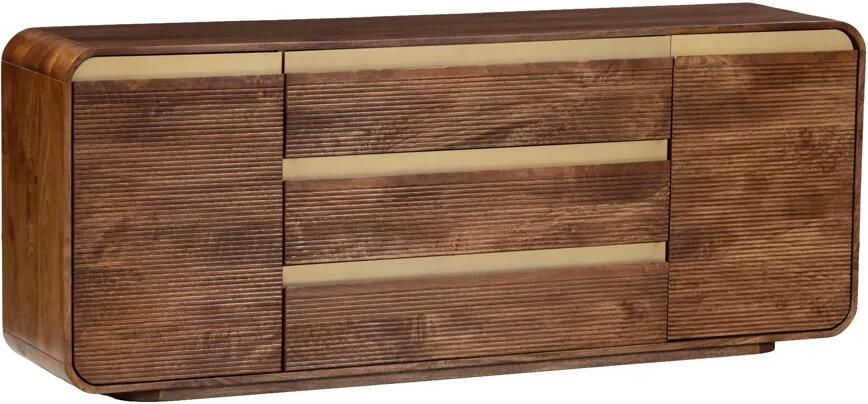 Invicta Interior Dressoir MONZA 180cm geribd front afgeronde hoeken mangohout bruin met gouddetails 48834