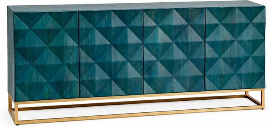 Invicta Interior Dressoir VULCANO 180cm 3D front mangohout turquoise met gouden metalen frame 49492