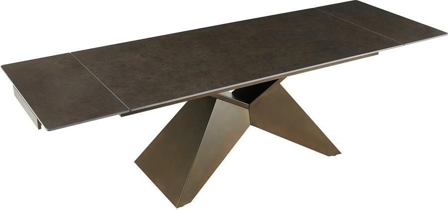 Invicta Interior Eettafel DIAMOND 180-260cm uitschuifbaar ceramic roestlook met geometrisch bronzen ijzeren onderstel 49272