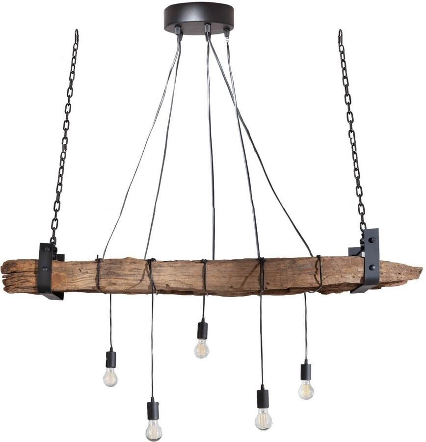 Invicta Interior industrieele hanglamp BARRACUDA 152cm gerecycled massief hout met 5 lampjes 40080