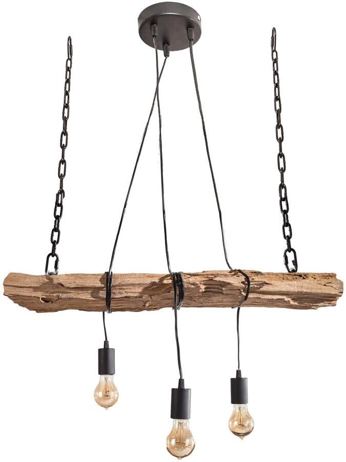 Invicta Interior industrieele hanglamp BARRACUDA 70cm gerecycled massief hout met 3 lampjes 40079