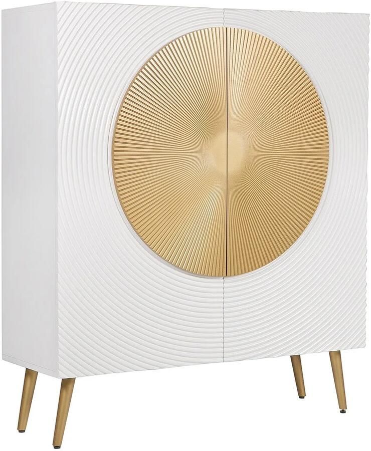 Invicta Interior Highboard AURUM 120cm textured front goudcirkelaccent wit mangohout goudmetalen poten 49593