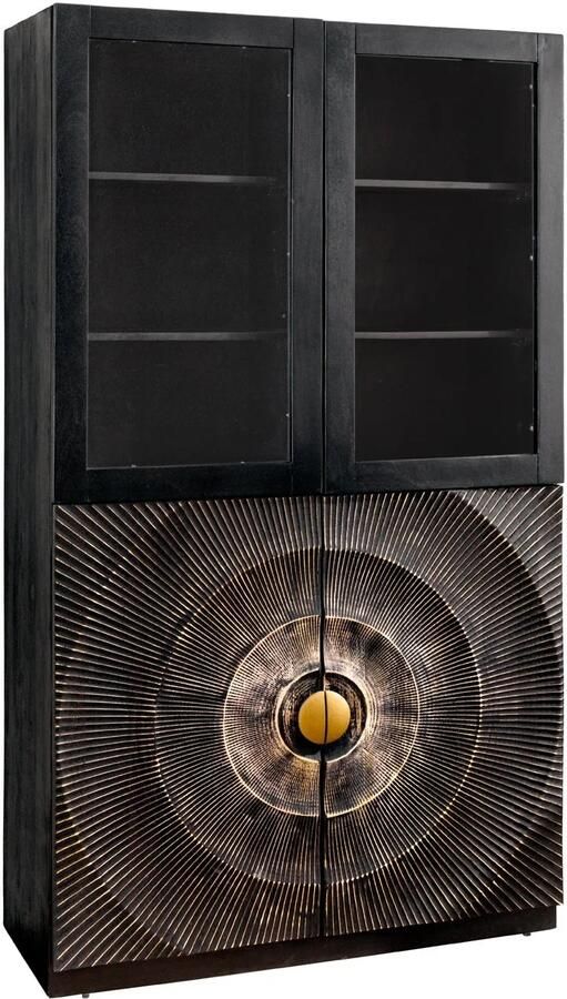 Invicta Interior Highboard GOLDEN SUNSET 180cm 3D met glazen deuren mangohout zwart goud 49371