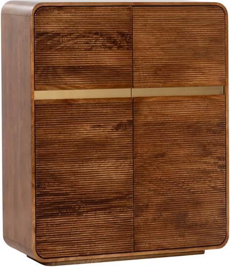 Invicta Interior Highboard MONZA 120cm geribbelde voorkant afgeronde hoeken mangohout bruin met gouddetails 48836