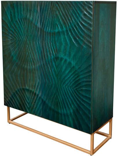 Invicta Interior Highboard SCORPION 120 cm 3D mangohout turquoise metalen frame goud 48407