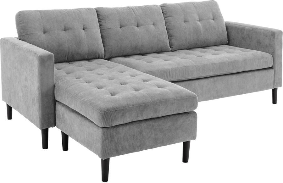 Invicta Interior Hoekbank STOCKHOLM 220cm 3-zits corduroy grijs 44150