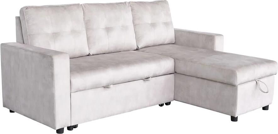 Invicta Interior Hoekslaapbank APARTMENT 205cm 3-zits met ottomaan en opbergruimte fluweel champagne beige 48121