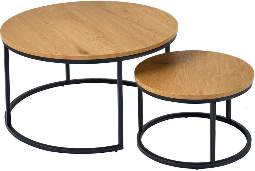 Invicta Interior Set van 2 ronde salontafels ELEGANCE 80cm natuurlijk wild eiken design zwart metalen frame 43642 - Foto 2