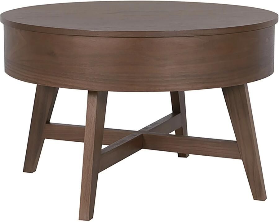 Invicta Interior Salontafel KYOTO 70cm rond met opbergruimte mango hout walnoot fineer 47569