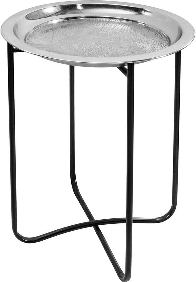 Invicta Interior Oosterse bijzettafel CASABLANCA 50cm zilver zwart dienblad uitneembaar opvouwbaar 44352