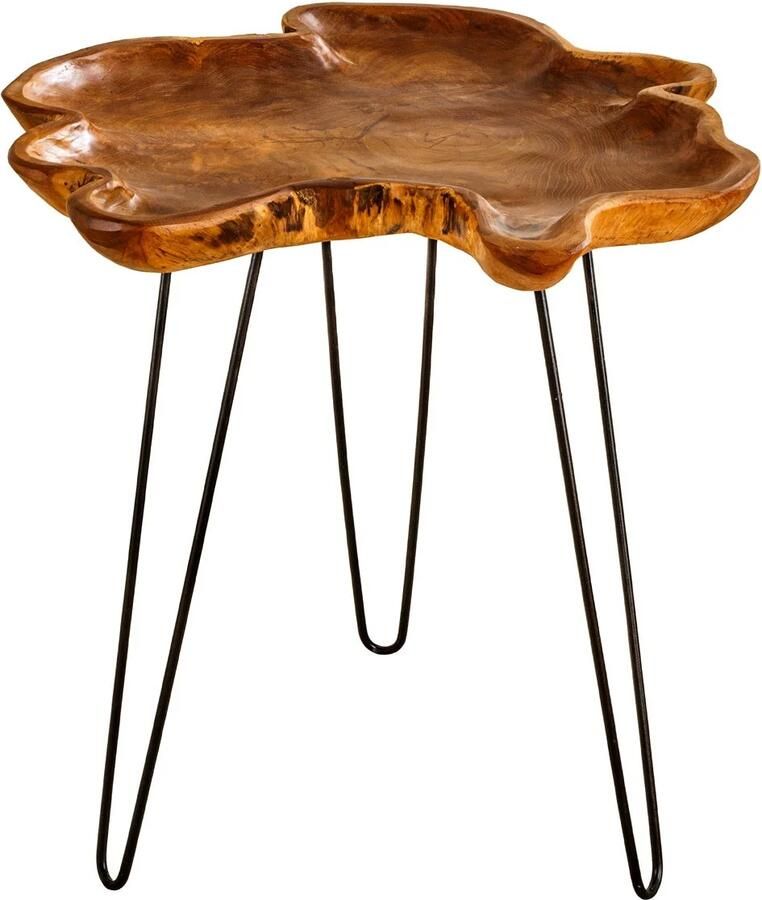 Invicta Interior Unieke bijzettafel WILD 65cm natuurlijke teakhouten haarspeldpoten salontafel 44708