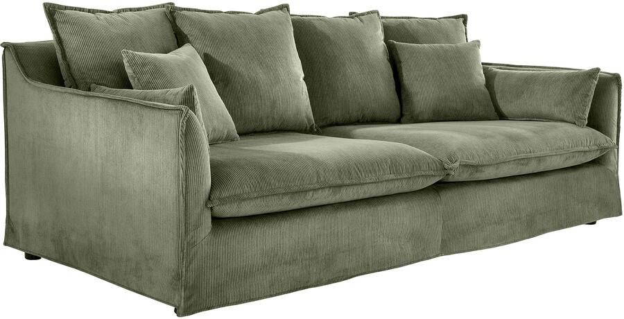 Invicta Interior Sofa HEAVEN 200cm 3-zitsbank met pocketvering afneembare hoes met koord groen 46107