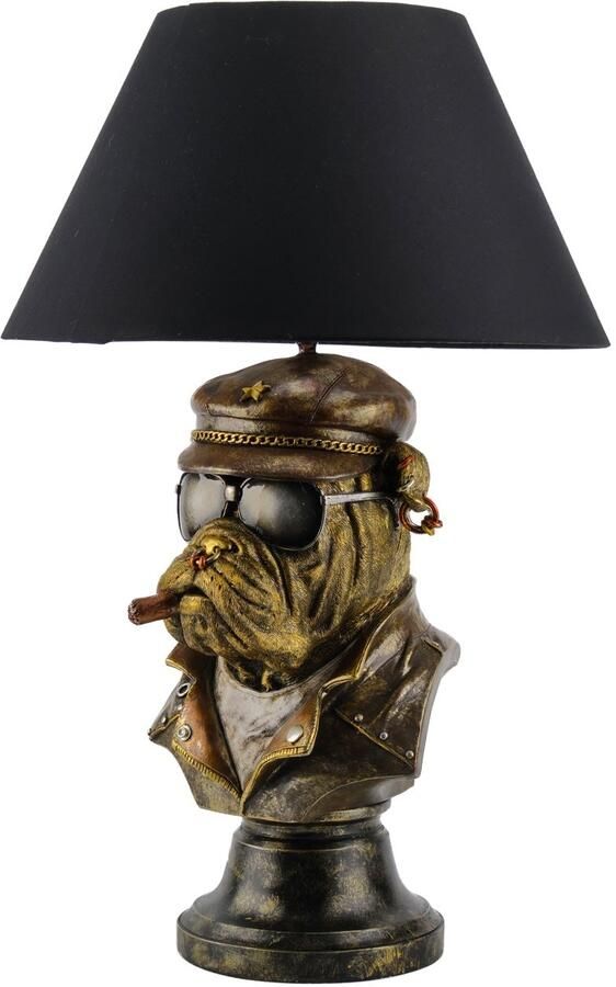 Invicta Interior Tafellamp BULLDOG 55 cm brons met zwarte kap 48005