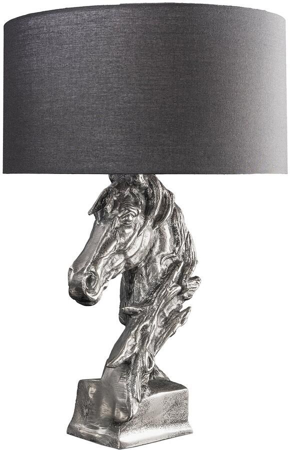 Invicta Interior Handgemaakte tafellamp CABALLO 60cm zilverzwart metalen katoenen paardsculptuur 43624