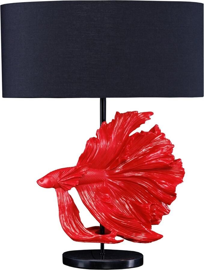 Invicta Interior Design tafellamp CROWNTAIL 65cm zwart rode stoffen kap marmeren voet 43171