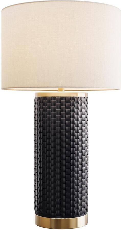 Invicta Interior Moderne tafellamp ELEGANCIA 70cm zwart gouden keramische ronde stoffen kap 46010