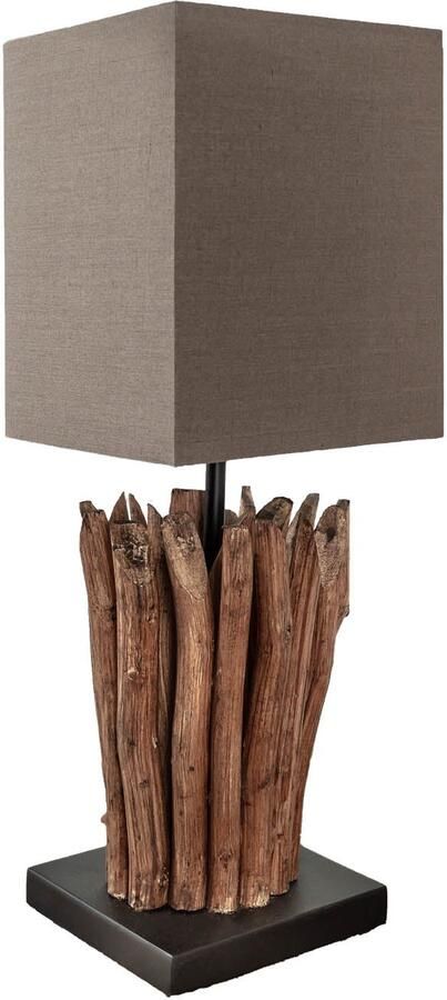 Invicta Interior Handgemaakte drijfhout tafellamp EUPHORIA 45cm bruin met linnen kap 36966 - Foto 2
