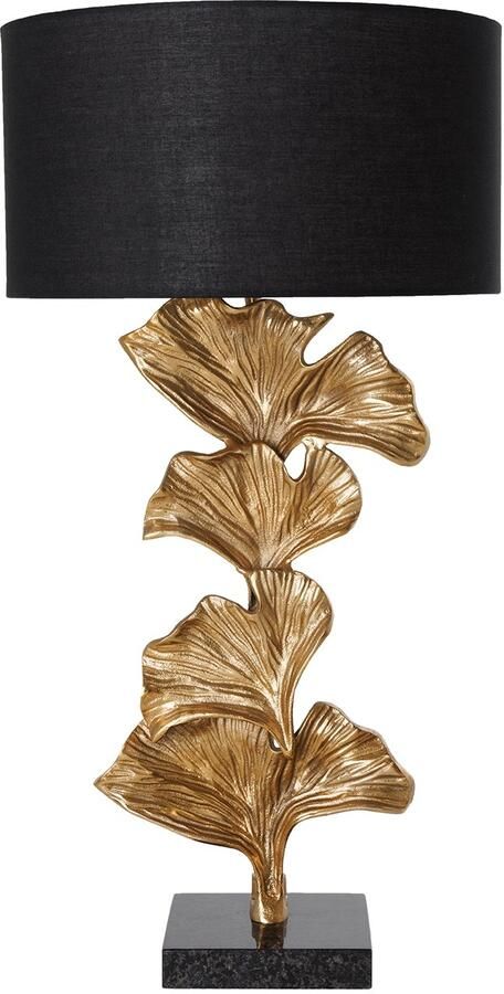 Invicta Interior Design tafellamp GINKGO 70cm zwarte stoffen kap gouden metalen handgemaakte marmeren voet 41694 - Foto 2