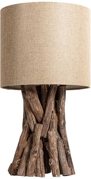 Invicta Interior Massief houten tafellamp HARMONY NATURE 50cm beige teakhout met linnen kap 41385 - Foto 2
