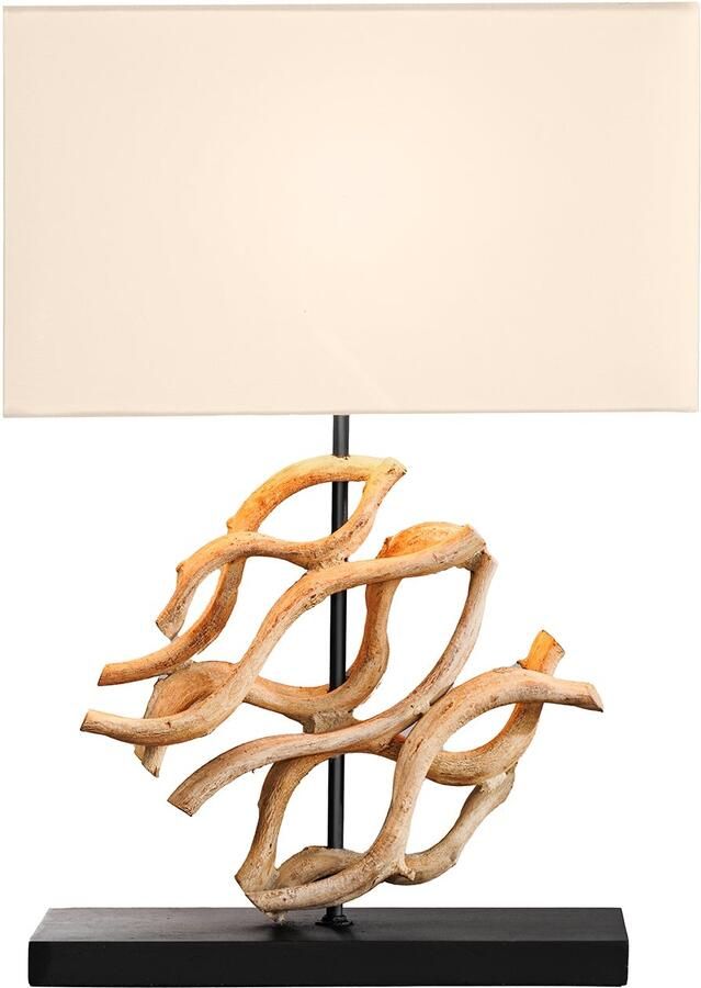 Invicta Interior Design tafellamp WAVE 60cm natuurlijk massief hout handgemaakte witte katoenen kap 43932