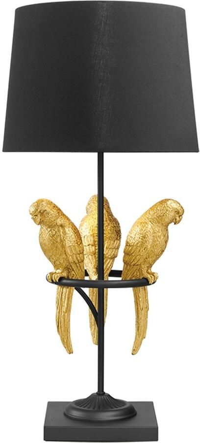 Invicta Interior Design tafellamp WILDLIFE 75cm zwart goud ronde papegaai sculpturen met marmeren voet 44355