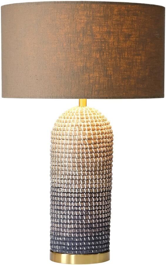 Invicta Interior Tafellamp ZEA 60cm met kleurverloop van zeegras naturel bruin en goud inclusief lampenkap van ruw linnen in bruin. 46650