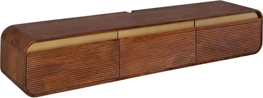 Invicta Interior TV-Meubel MONZA 160cm met kabelmanagement hangend geribd front bruin mangowood gouddetails 48837