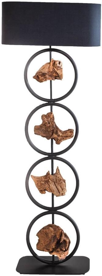 Invicta Interior Vloerlamp ELEMENTS 150 cm elementen van gerecycled acaciahout met zwarte katoenen kap 40398 - Foto 2