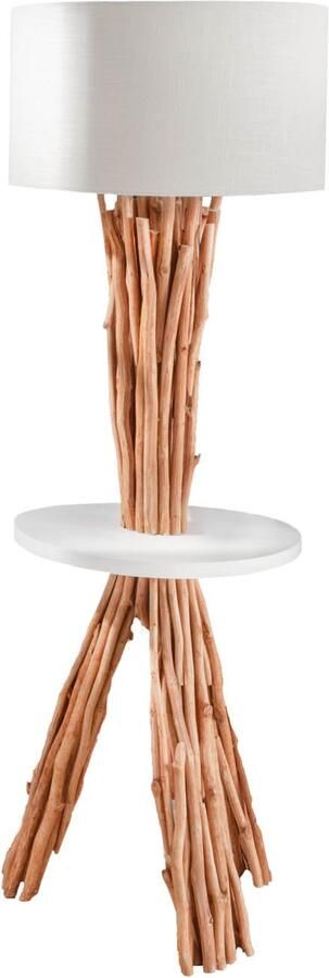 Invicta Interior Functionele vloerlamp SERVANT 153cm massief longanhout met tafel en linnen kap 40400 - Foto 2
