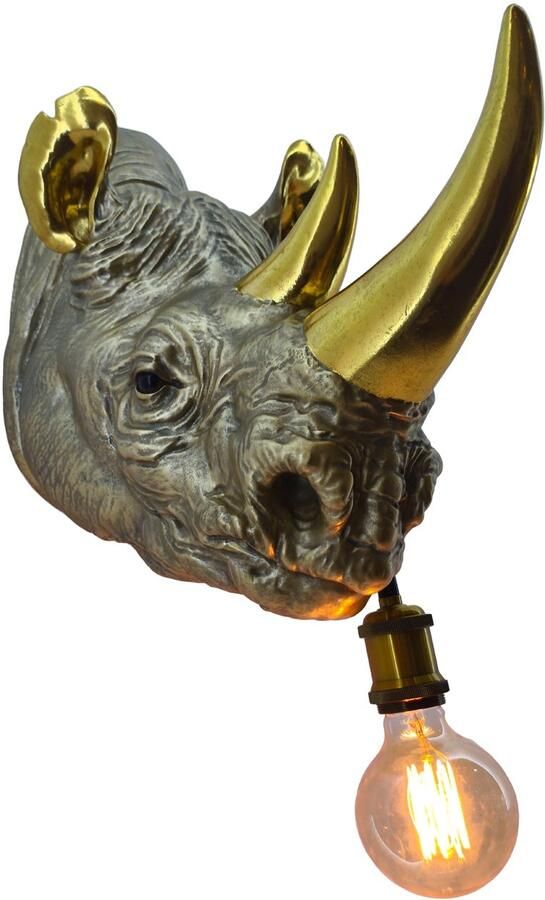 Invicta Interior Wandlamp RHINO 40 cm handgemaakte gouden neushoornsculptuur 48004
