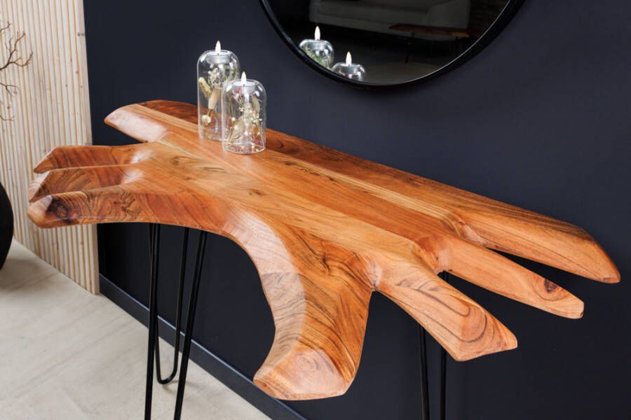 Invicta Interior Massief houten consoletafel WILD 105 cm natuurlijke acacia haarspeldpoten boomrand 43340