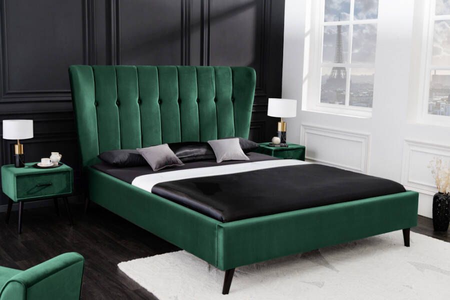 Invicta Interior Modern gestoffeerd bed SIXTIES 160x200cm bosgroen fluweel queensize tweepersoonsbed 40996