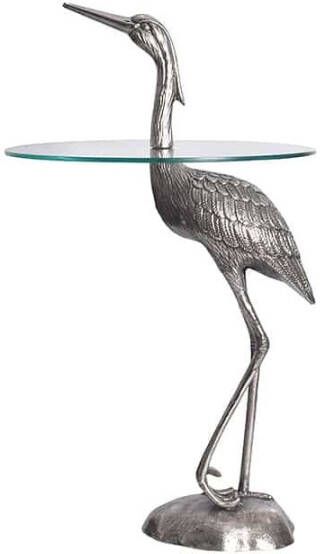Invicta Interior Ronde bijzettafel WILDLIFE HERON 90cm zilveren metalen glazen reigersculptuur handgemaakt 43514 - Foto 4