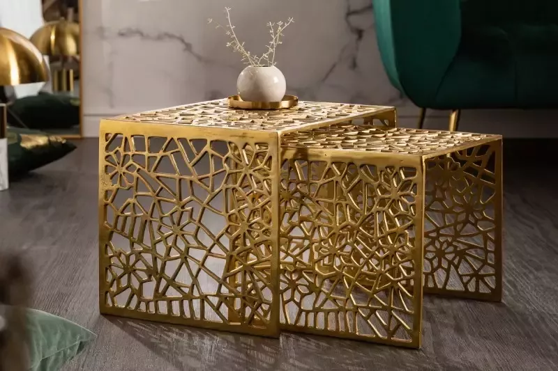 Invicta Interior Handgemaakte salontafel ABSTRACT 50cm set van 2 goud in Gap-design 40899