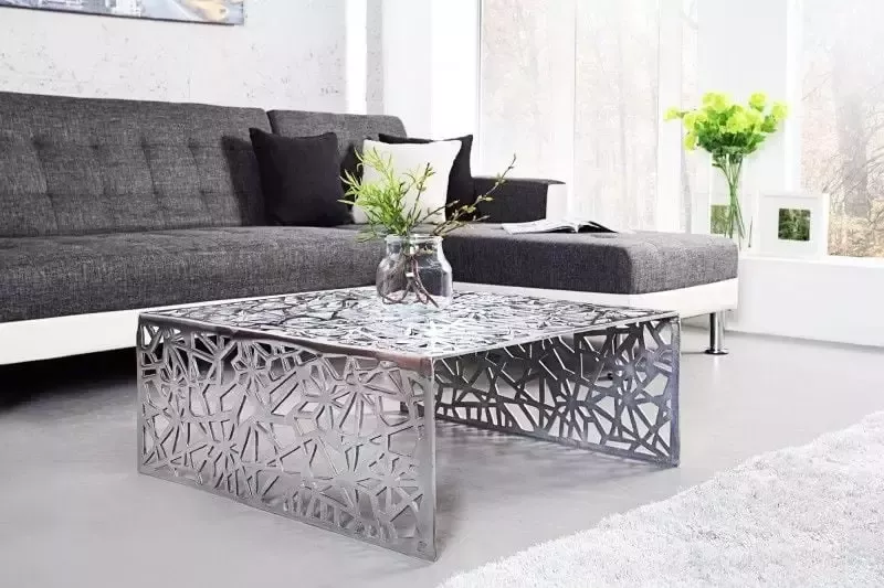 Invicta Interior Handgemaakte salontafel ABSTRACT 60cm aluminium zilverkleurig in Gap design 35722