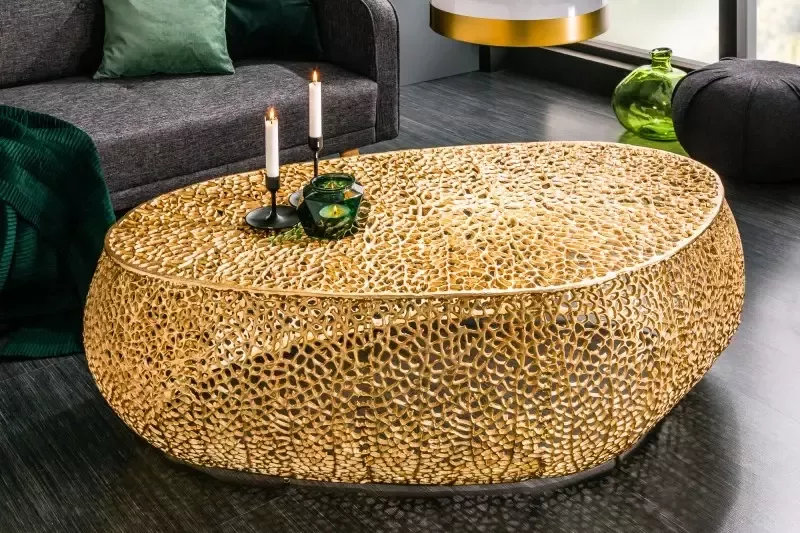 Invicta Interior Filigraan design salontafel ABSTRACT LEAF 120cm goud handgemaakt 40283