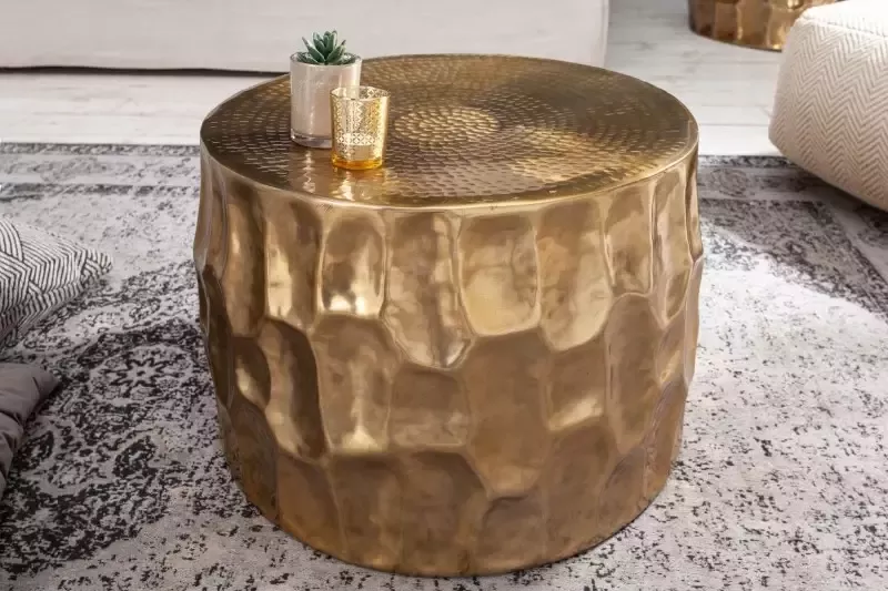 Invicta Interior Ronde salontafel ORGANIC ORIENT 55cm goud metaal gehamerd 3D ontwerp handgemaakt 40227