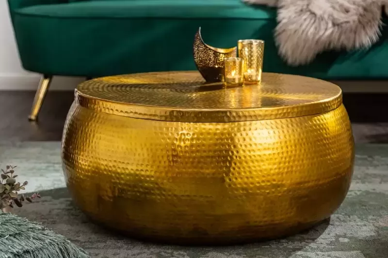 Invicta Interior Ronde salontafel ORIENT STORAGE 70cm goud metaal met opbergruimte gehamerd ontwerp handgemaakt 40231