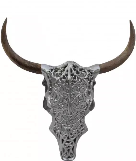 Invicta Interior Extravagante wanddecoratie EXOTIC BULL 57cm zilveren mangohouten stierenkop 39091 - Foto 1