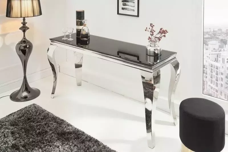 Invicta Interior Elegante consoletafel MODERN BAROQUE 145cm zwart opaalglas roestvrijstalen poten 36545