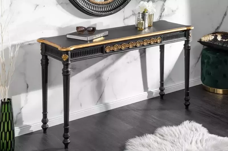 Invicta Interior Elegante consoletafel VENICE 125cm zwart goud massief hout 40554