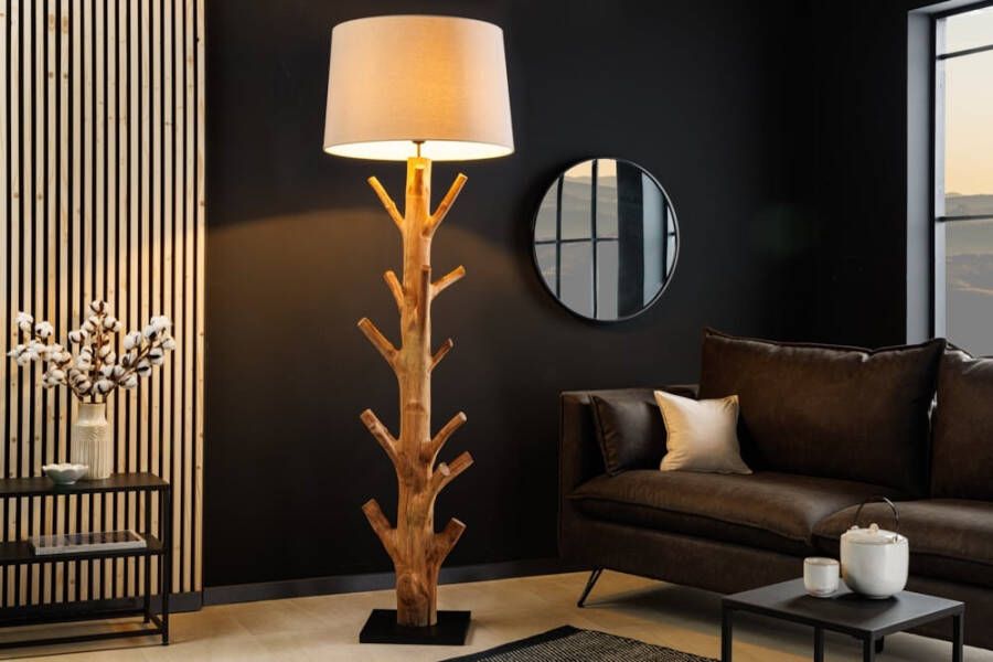 Invicta Interior Design vloerlamp TREE NATURE 180cm massief hout linnen kap handgemaakt 43323