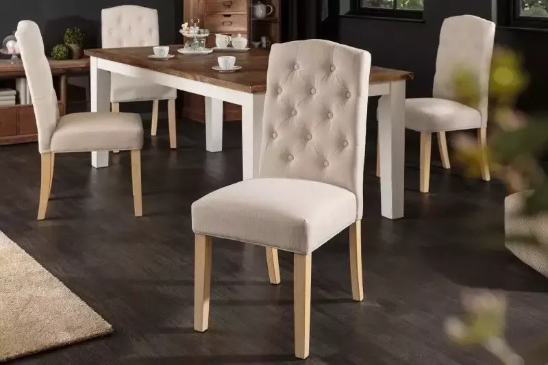 Invicta Interior Elegante stoel CASTLE beige met Chesterfield-quilt in landhuisstijl 40070
