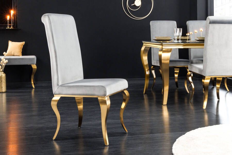 Invicta Interior Design stoel MODERN BAROQUE grijs fluweel gouden stoelpoten 43384
