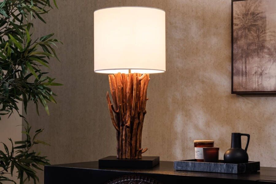 Invicta Interior Design tafellamp EUPHORIA 60cm naturel wit rond massief hout handgemaakt 43452
