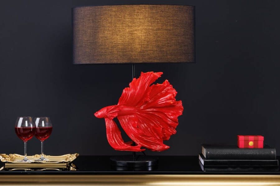 Invicta Interior Design tafellamp CROWNTAIL 65cm zwart rode stoffen kap marmeren voet 43171