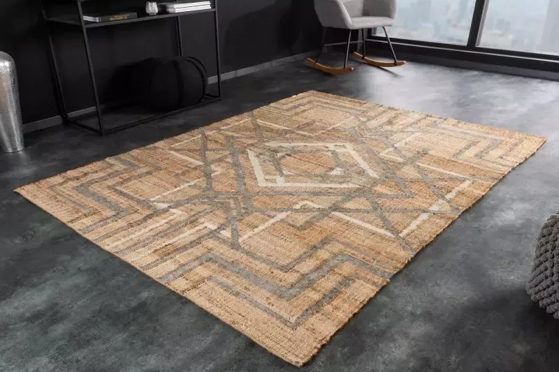 Invicta Interior Handgeweven tapijt AZTECA 230x160cm beige grijs gemaakt van hennep en wol geometrische patronen 41461