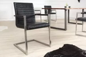 Invicta Interior Eetkamerstoel Loft Antiek Zwart Zilver Vrijdragend Met Armleuning 37079