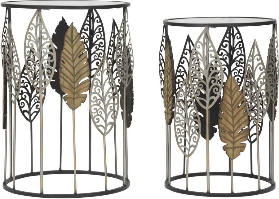 Mauro Ferretti TAFEL FERRO E LEGNO FOGLIE SET 2 STUKS CM 38X55-33X50