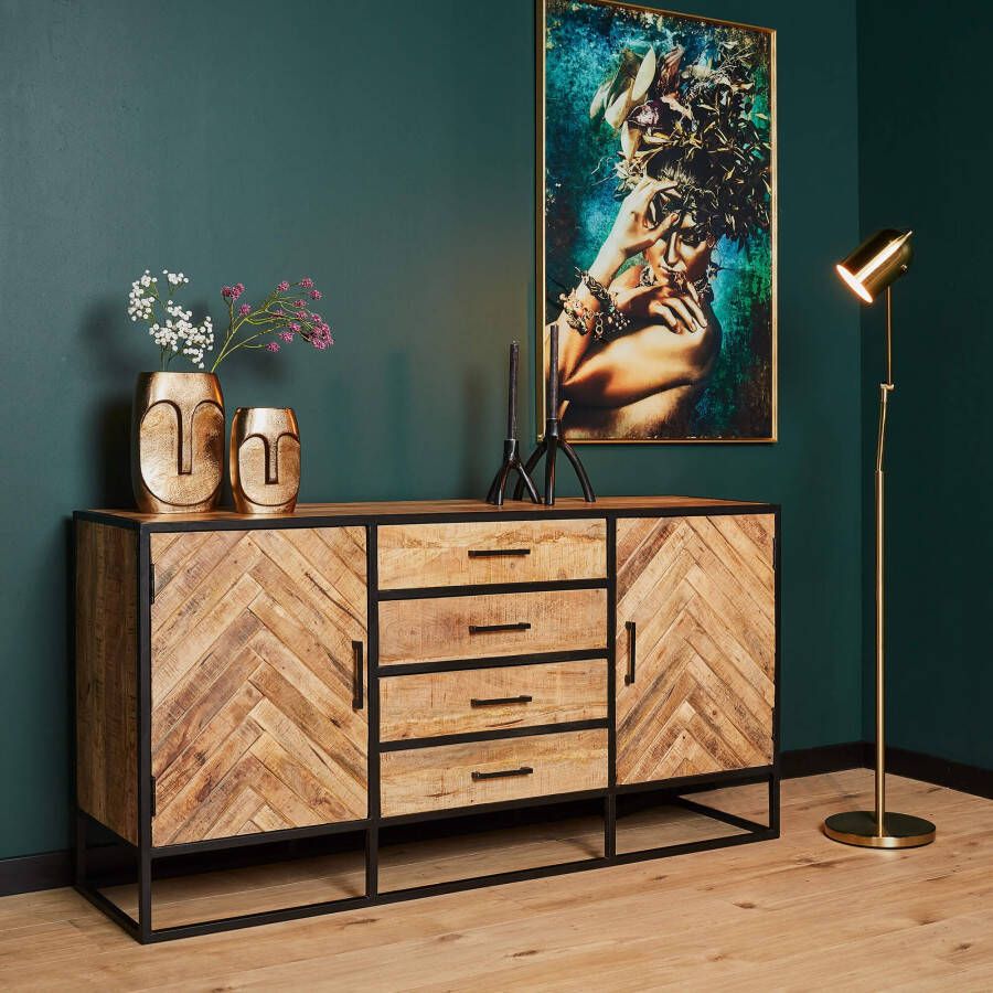 Starfurn Dressoir mangohout industrieel Arlington Mangohout Staal 165 cm